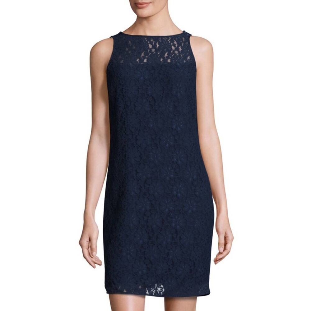Michael Kors NWT Lace Shift Dress Navy Blue Floral Design Size 6